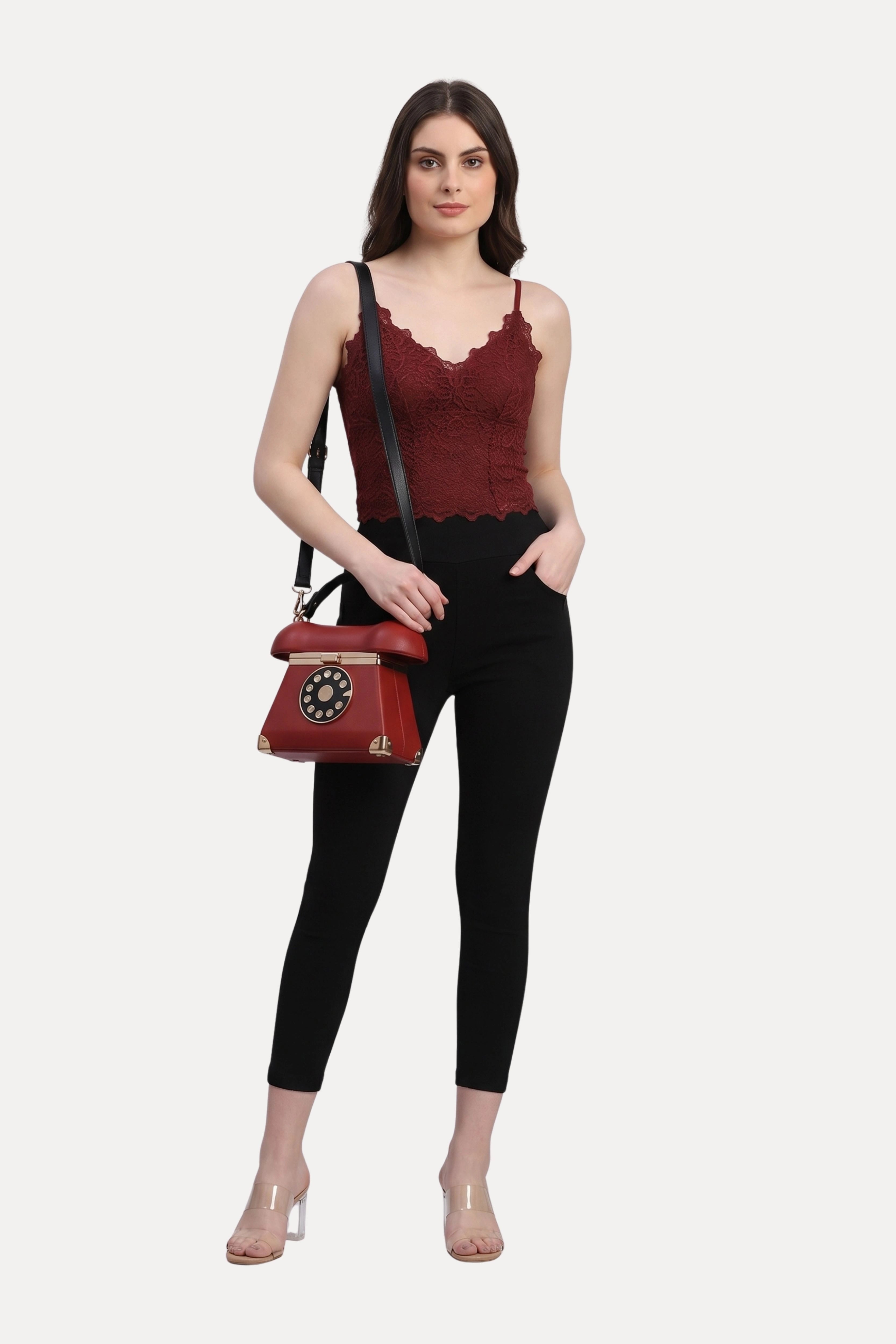 Red Retro Telephone PU Handbag