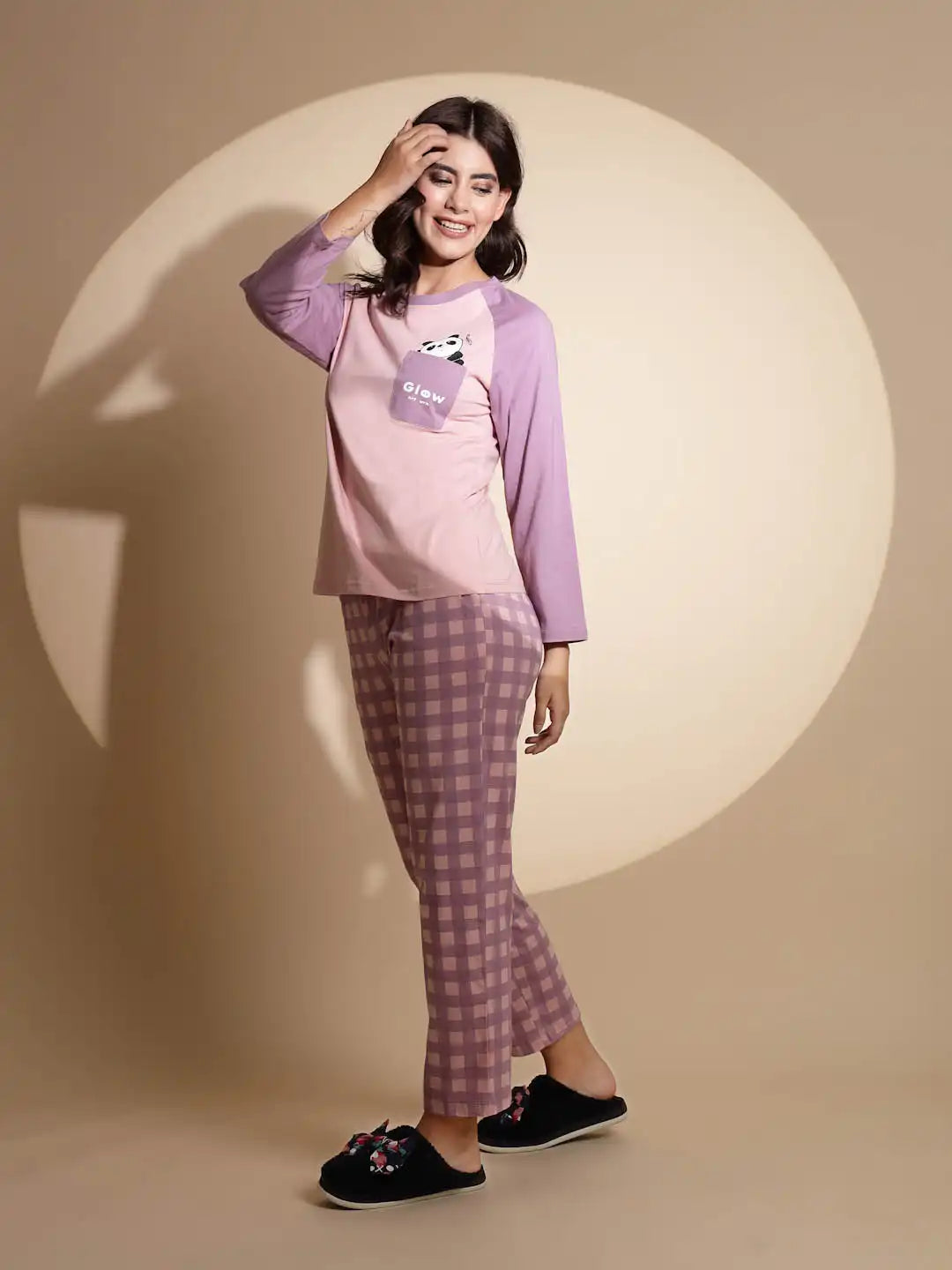 Purple Hosiery Solid Top & Pyjama Night Suit Set - Global Republic