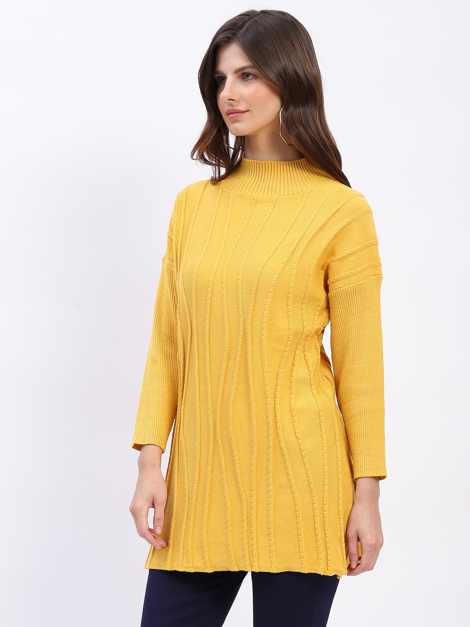 Textured High Neck Tunic Pullover - Global Republic