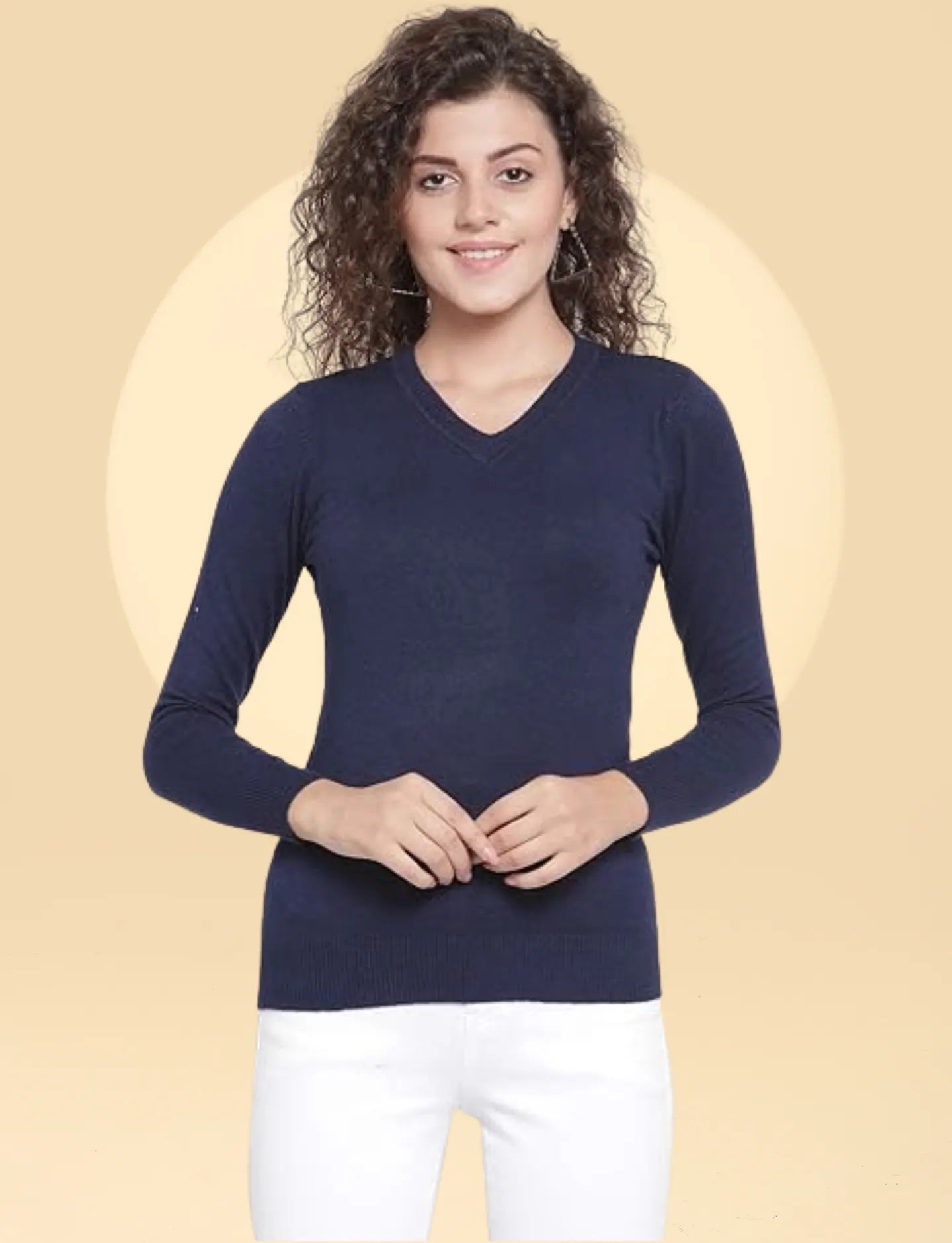 Navy Blue V-Neck Slim Fit Pullover