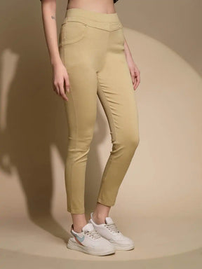 Women Rich Gold Mid-Rise Stretchable Casual Jegging