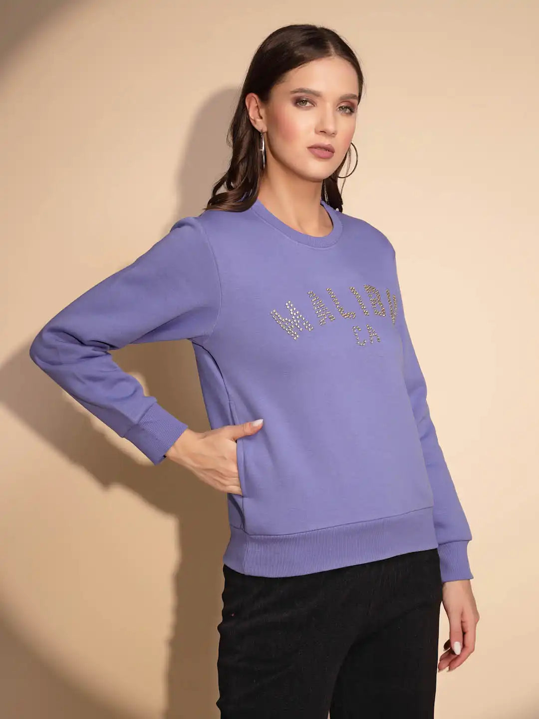 Blue Solid Round Neck Full Sleeve Hosiery Sweatshirt