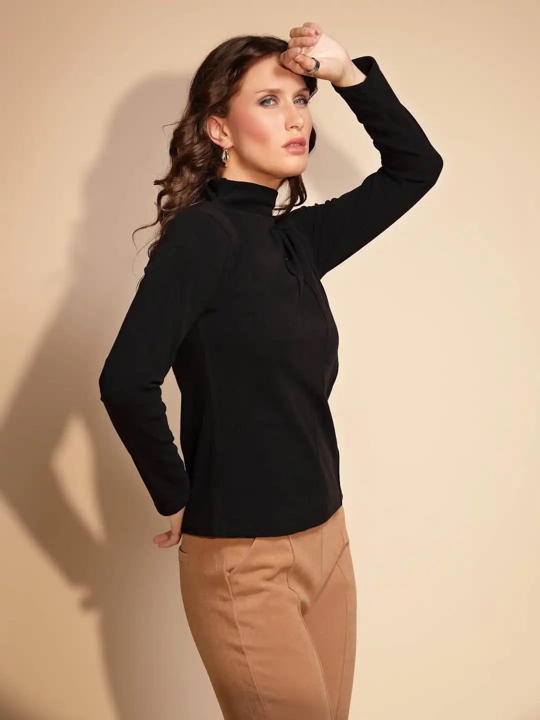 Black Full Sleeve Turtle Neck Knit Top