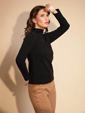 Black Full Sleeve Turtle Neck Knit Top