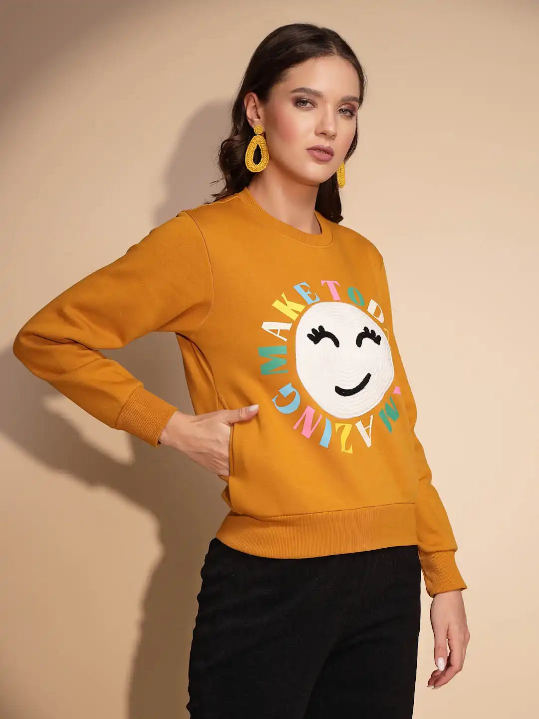 Yellow Round Neck Hosiery Sweatshirt