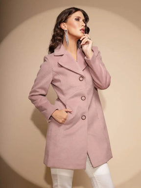 Women's Solid Collared Neck Pink Blazer