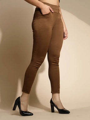 Women Brown Mid-Rise Slim Fit Stretchable Jegging