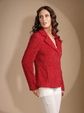 Women's Solid Collared Neck Red Blazer