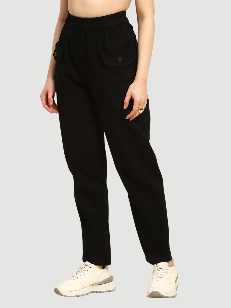 Black Cotton Regular Fit Trouser  -  Global Republic