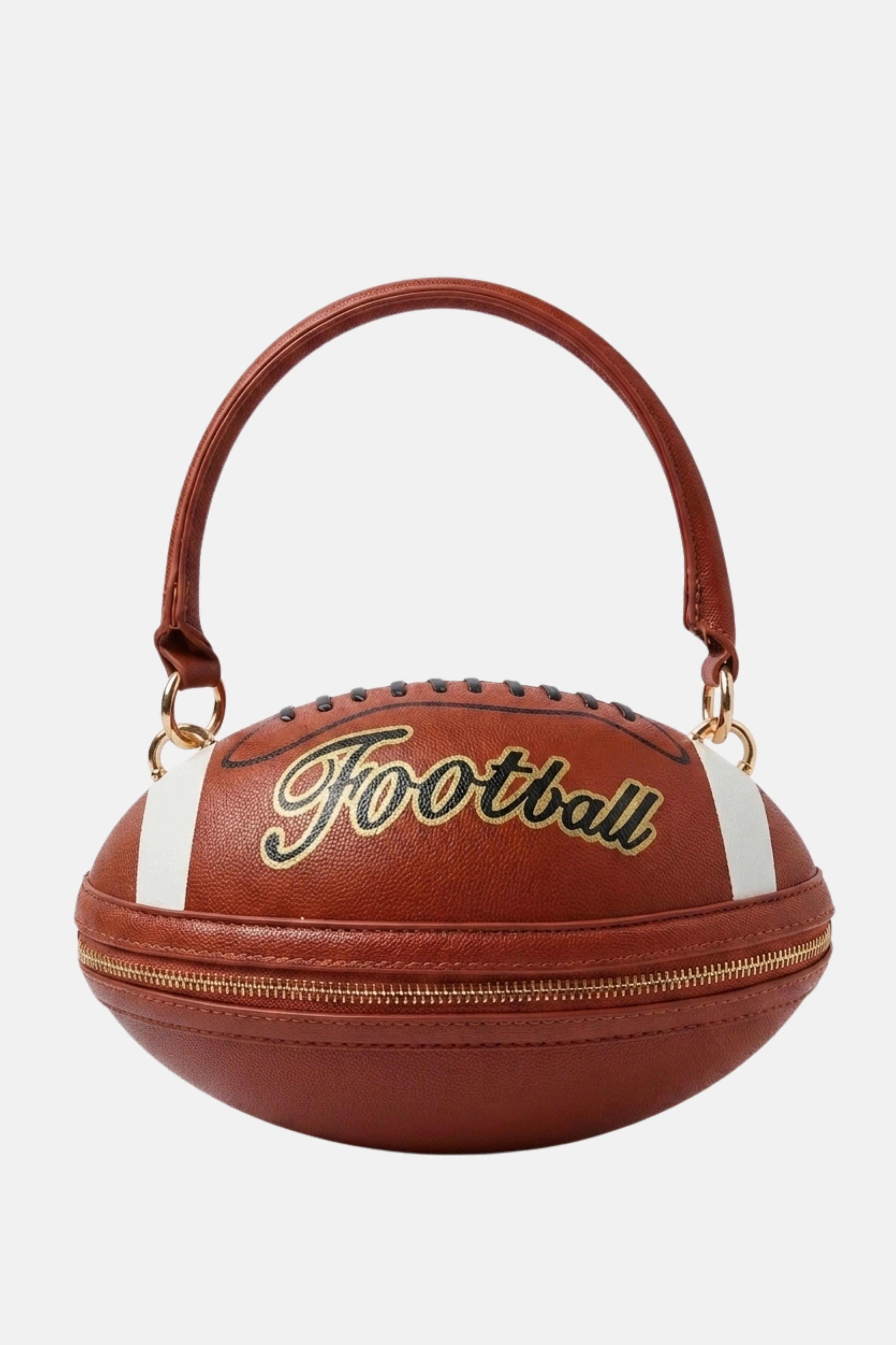 Football Shaped Handbag With Zip & Handle