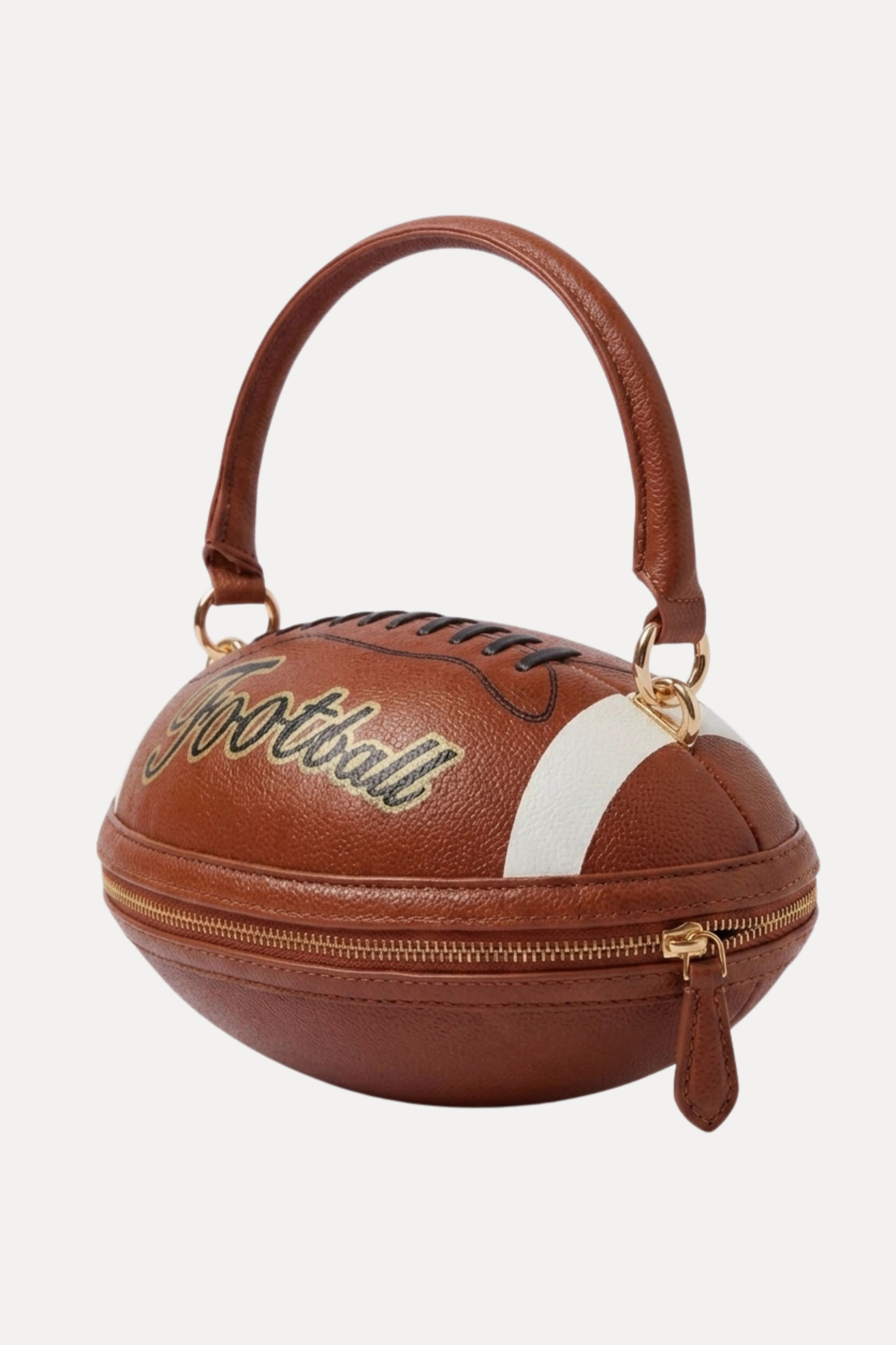 Football Shaped Handbag With Zip & Handle