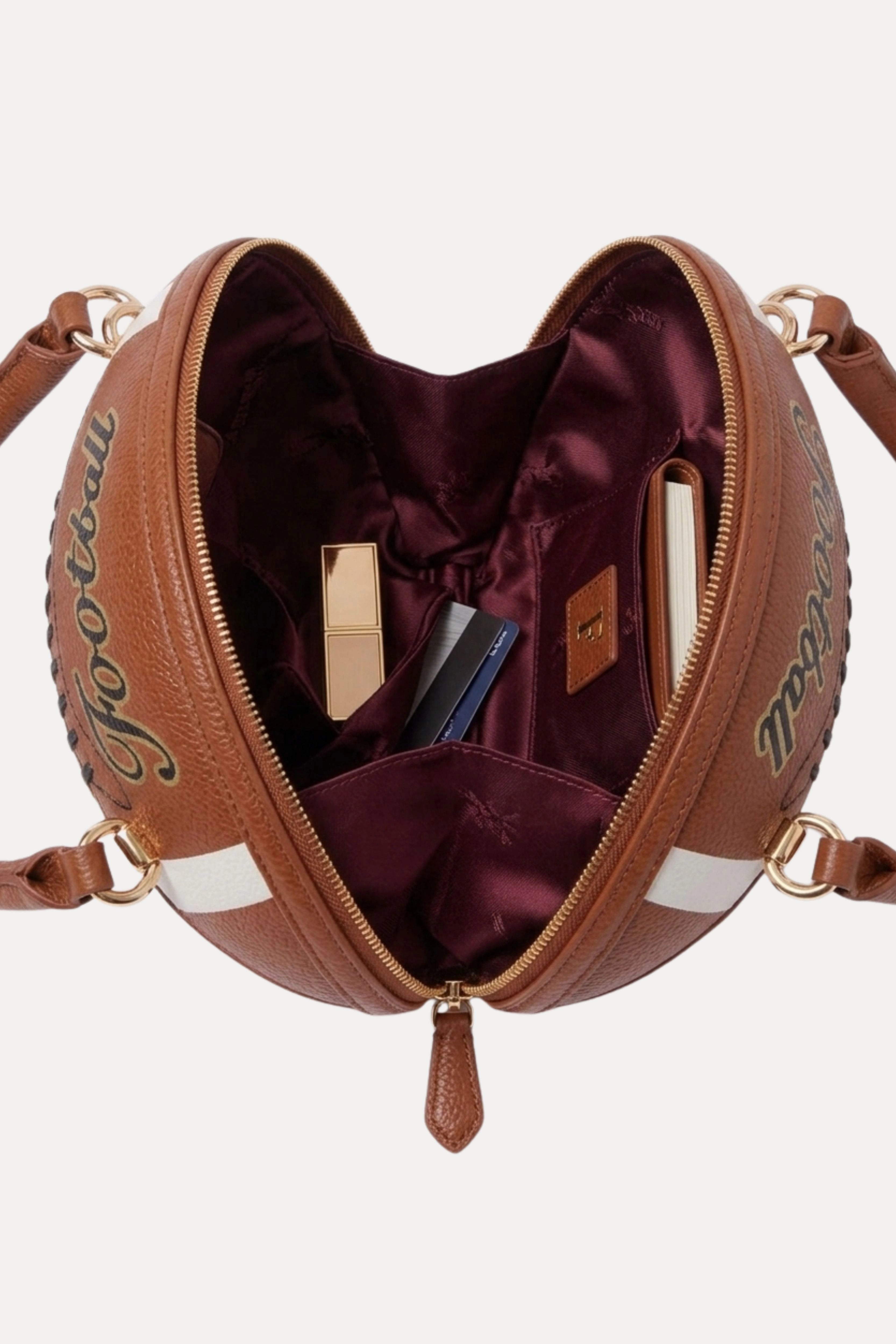 Football Shaped Handbag With Zip & Handle