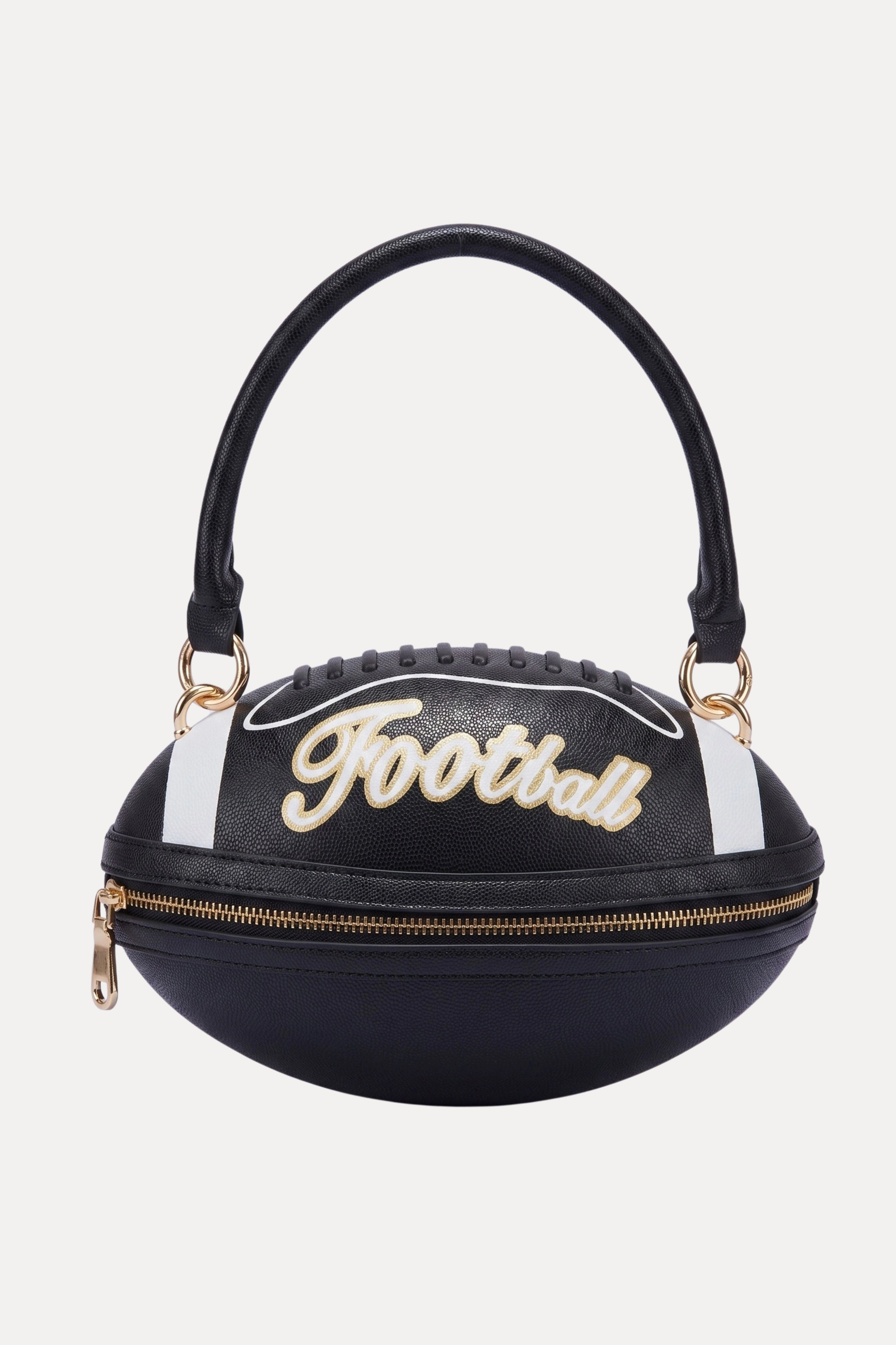Football Shaped Handbag With Zip & Handle