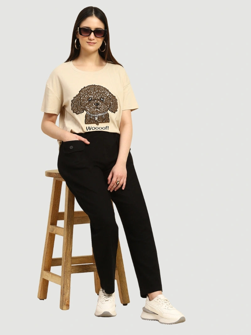 Black Cotton Regular Fit Trouser  -  Global Republic
