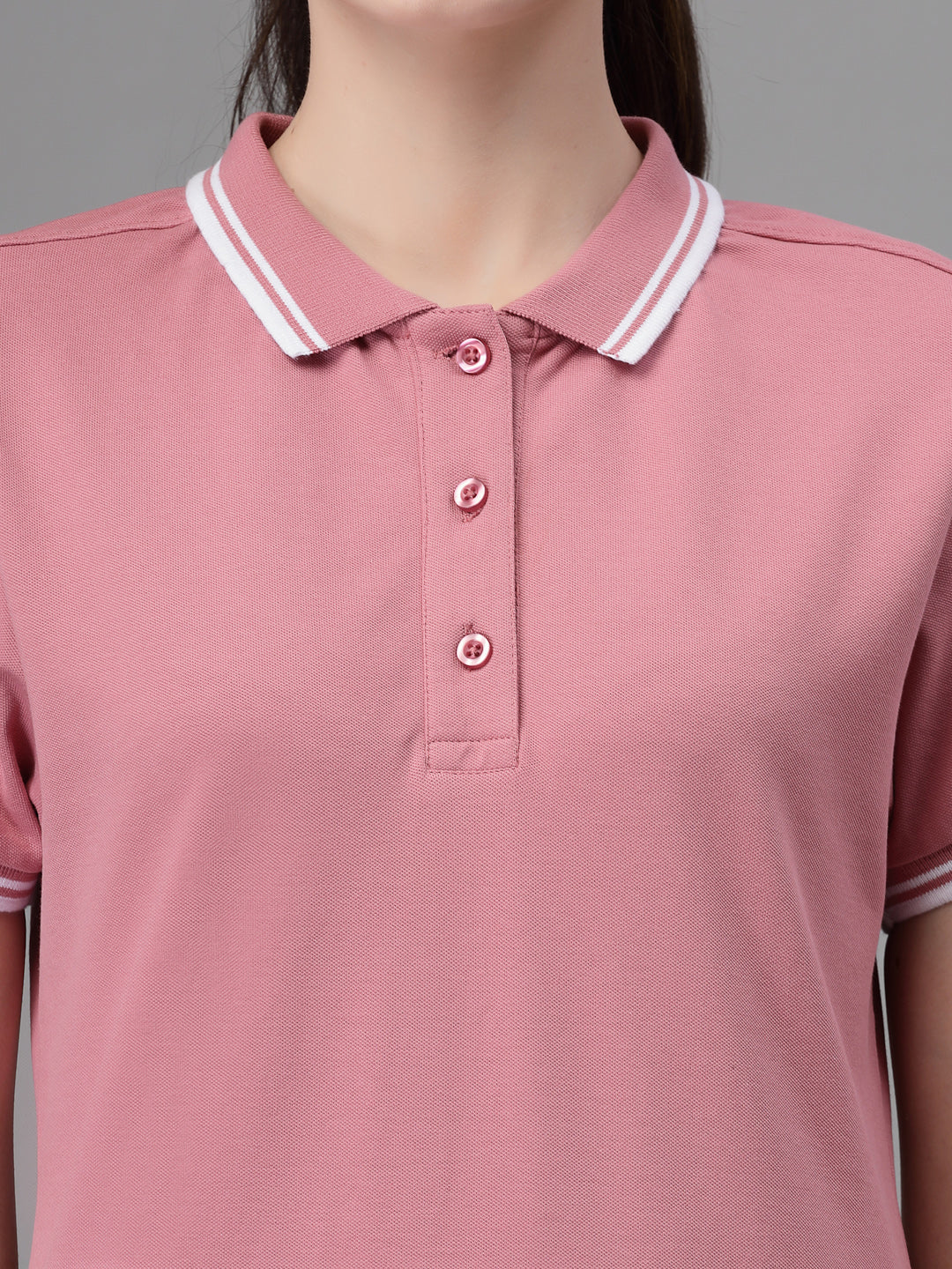 Women Regular Fit Polo Neck Dusty Pink T-Shirt