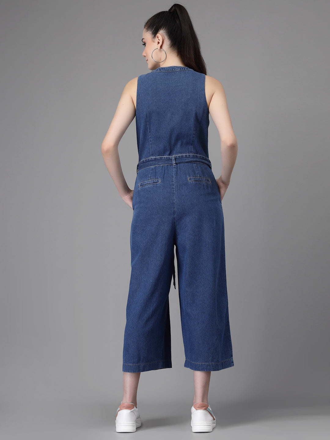 Women Blue Collar Neck Solid Jump Suit