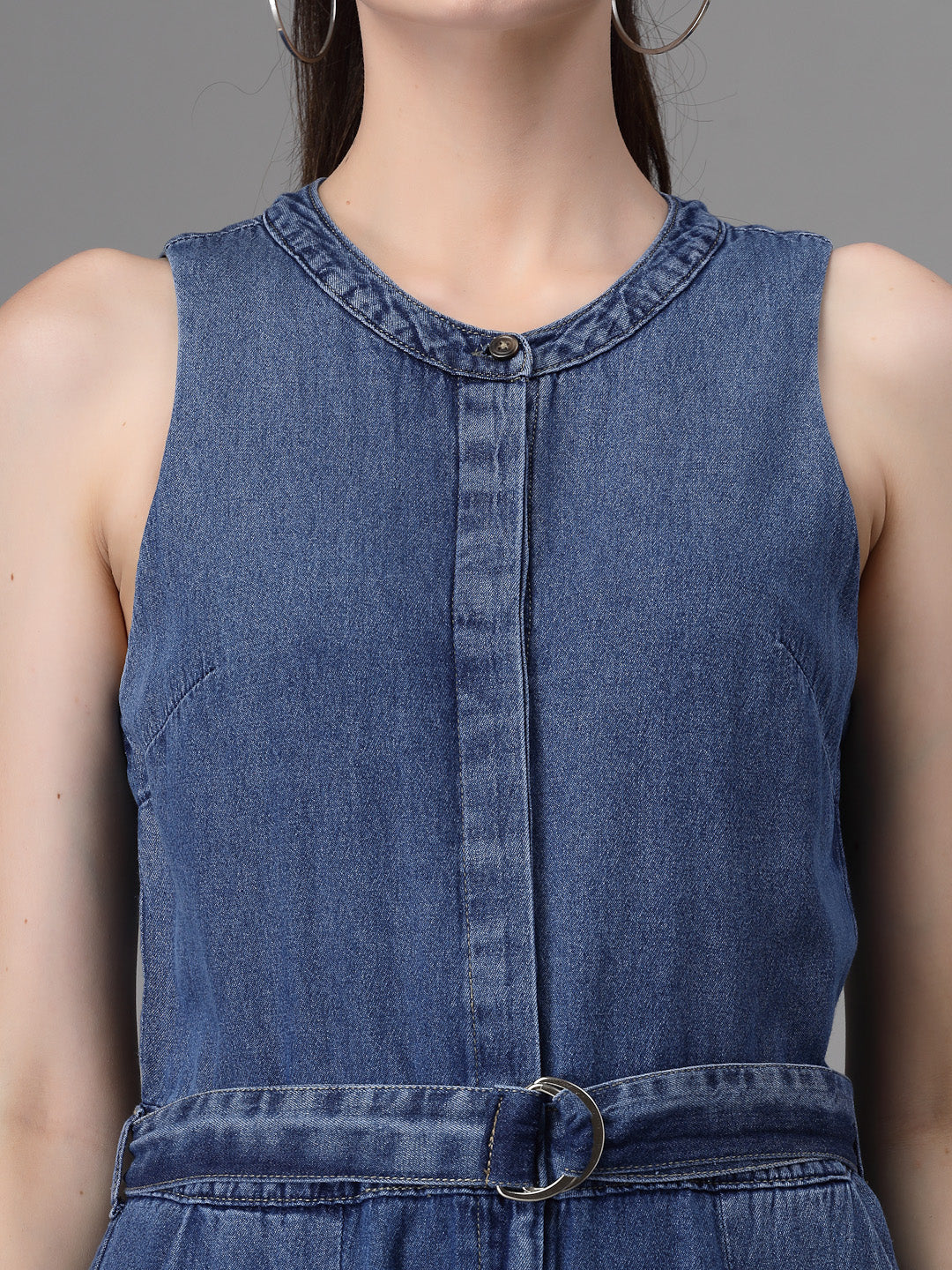 Women Blue Collar Neck Solid Jump Suit - Global Republic