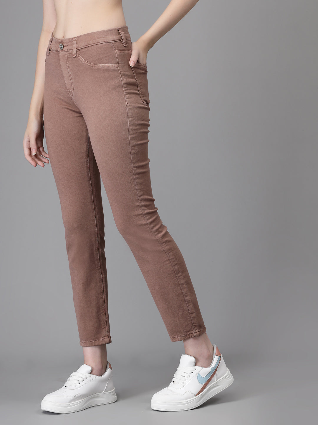 Women Brown Denim Skin-Fit Stretchable Jegging - Global Republic