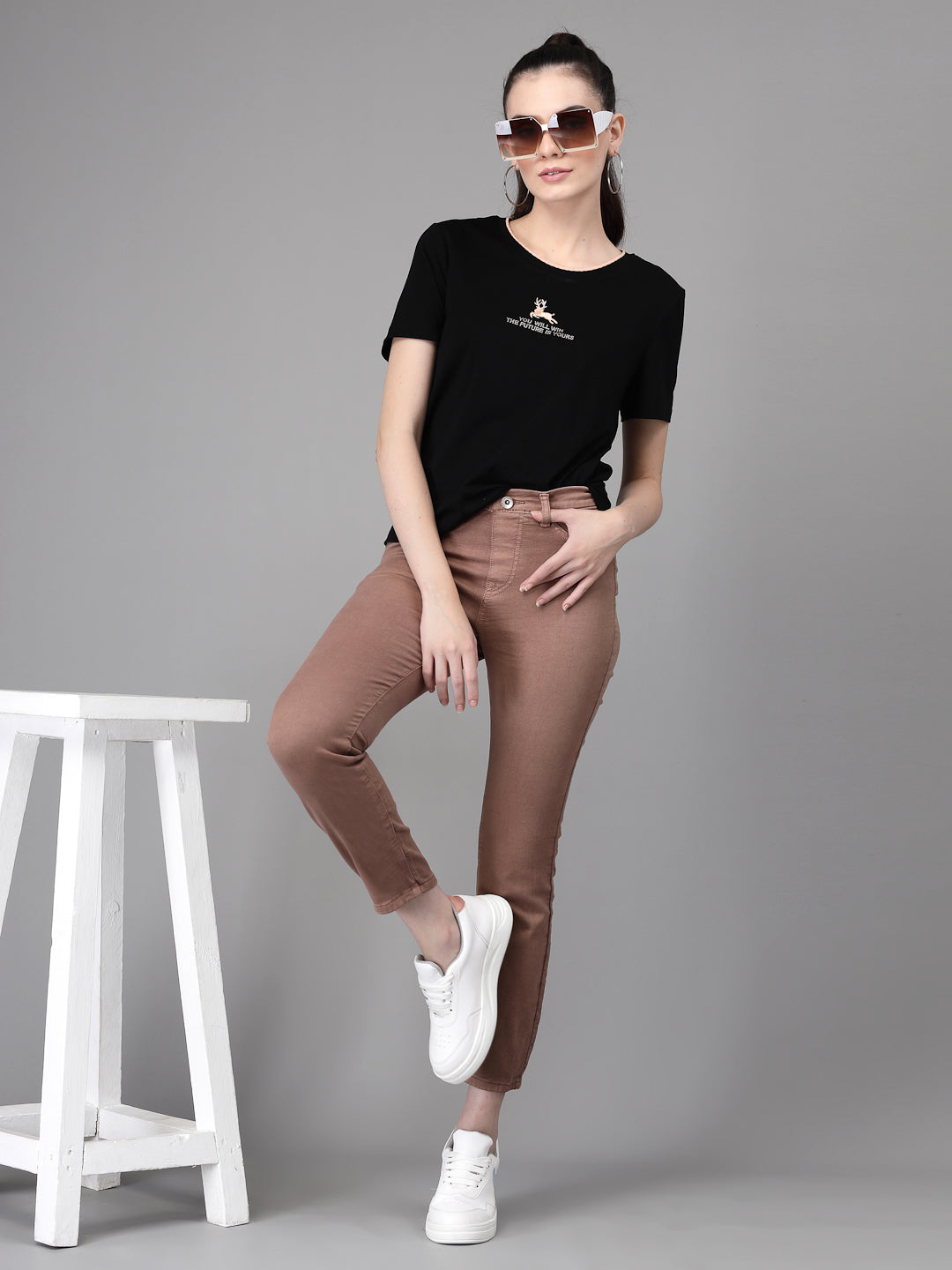 Women Brown Denim Skin-Fit Stretchable Jegging - Global Republic
