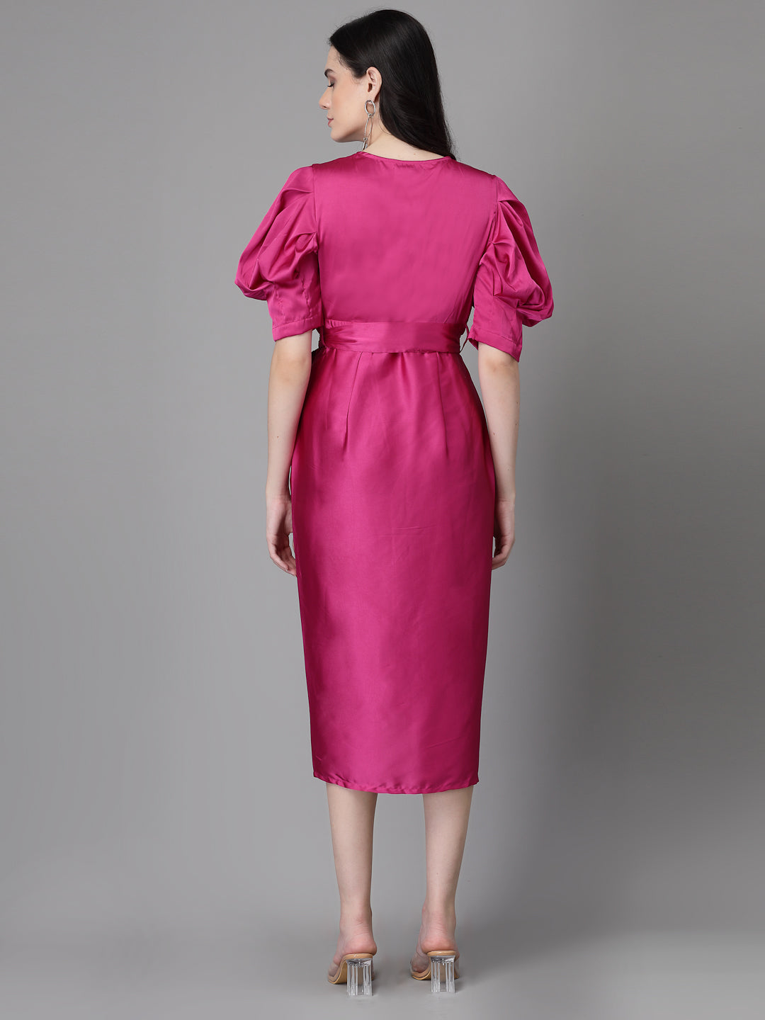 Women Mulberry Asymmetric Hem Wrap Dress