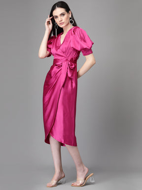 Women Mulberry Asymmetric Hem Wrap Dress