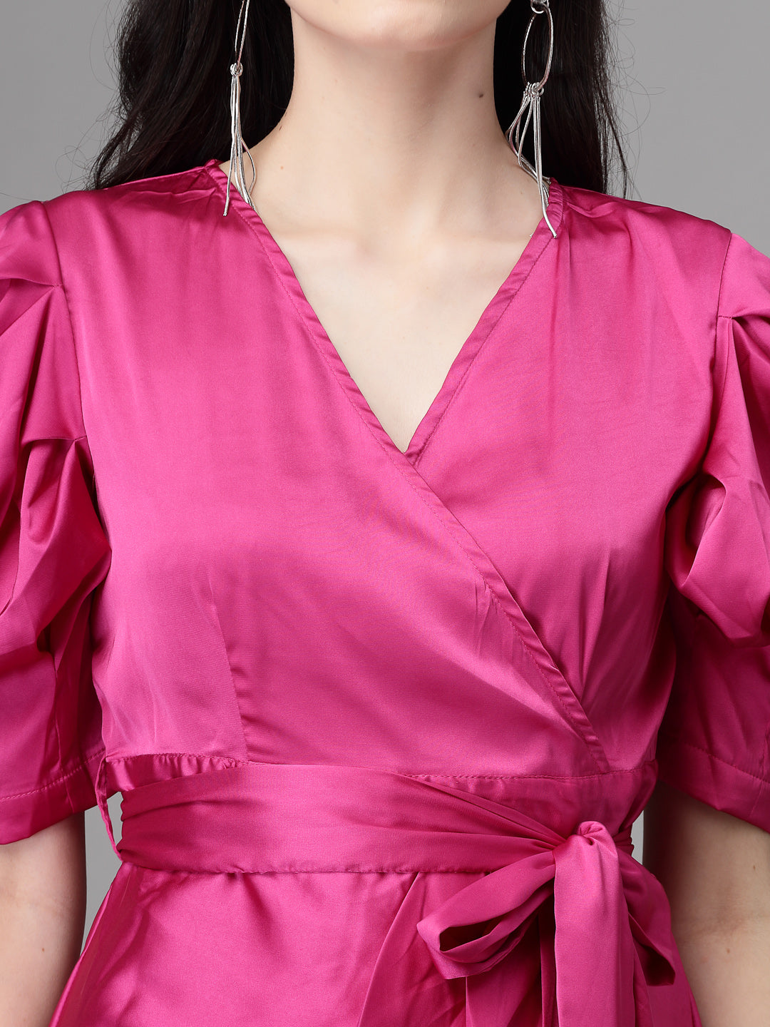 Women Mulberry Asymmetric Hem Wrap Dress