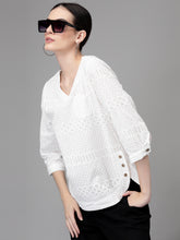 Women Regular-Fit V Neck Embroidered White Blouse