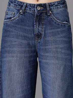 Women Flared Leg Mid Rise Blue Stretchable Jeans