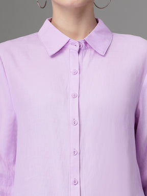 Women Lilac Collar Neck Regular Fit Shirt