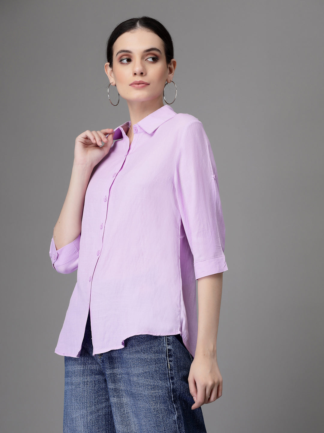 Women Lilac Collar Neck Regular Fit Shirt