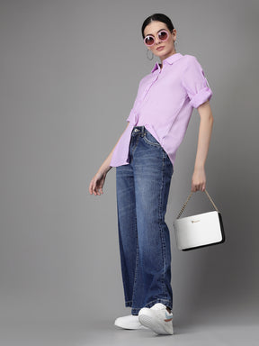 Women Lilac Collar Neck Regular Fit Shirt