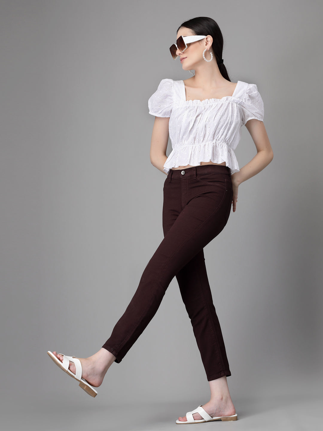 Women Dark Brown Denim Stretchable Jegging