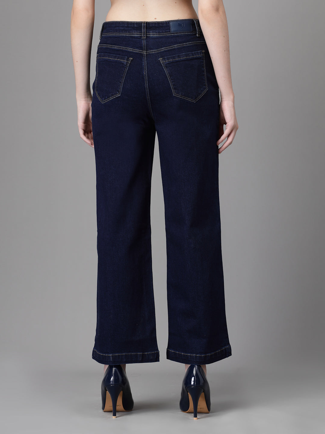 Women Regular Fit Bootcut Style Blue Cotton Blend Stretchable Jeans - Global Republic