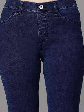 Women Dark Blue Cotton Blend Stretchable Jegging