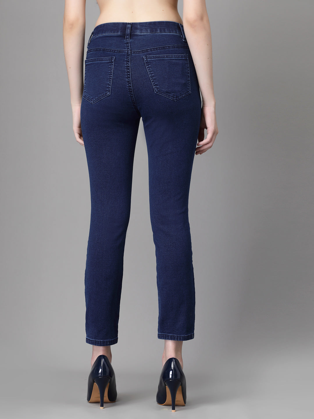 Women Dark Blue Cotton Blend Stretchable Jegging