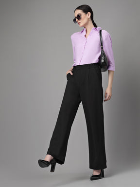 Women Black Solid Straight Fit Trouser