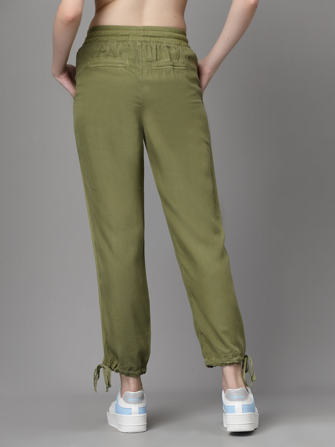 Women Olive Tencel Solid Lower