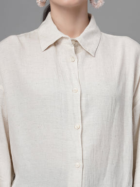 Women Natural Collar Neck Loose Fit Cotton Shirt