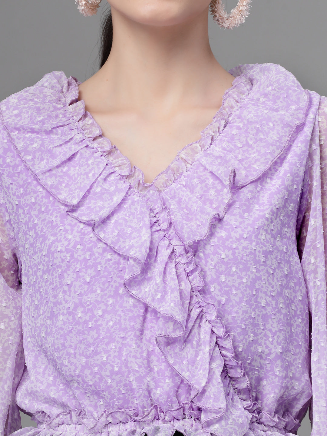 Purple Dobby Printed Crop Top