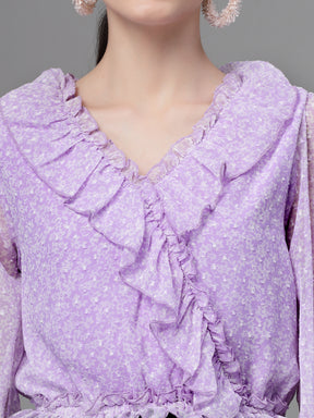 Purple Dobby Printed Crop Top