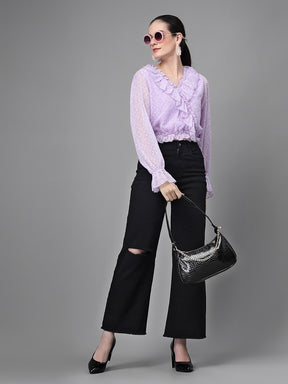 Purple Dobby Printed Crop Top