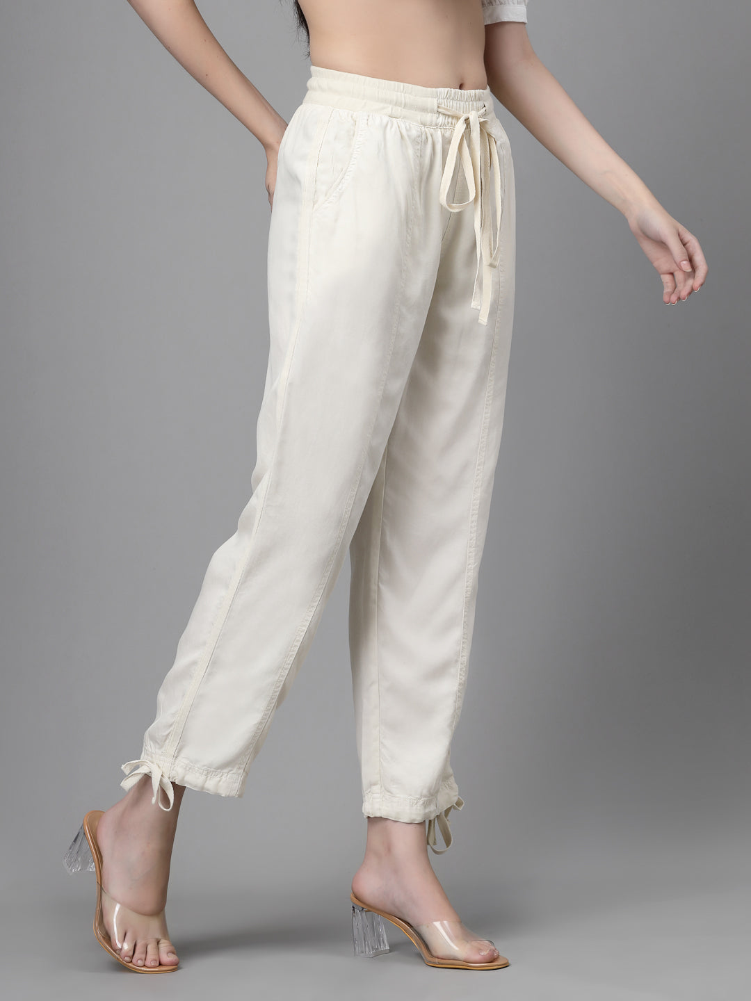 Women Cream Tencel Solid Lower