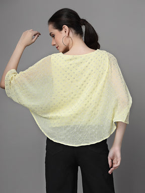 Yellow Flared Sleeves Printed Crop Top