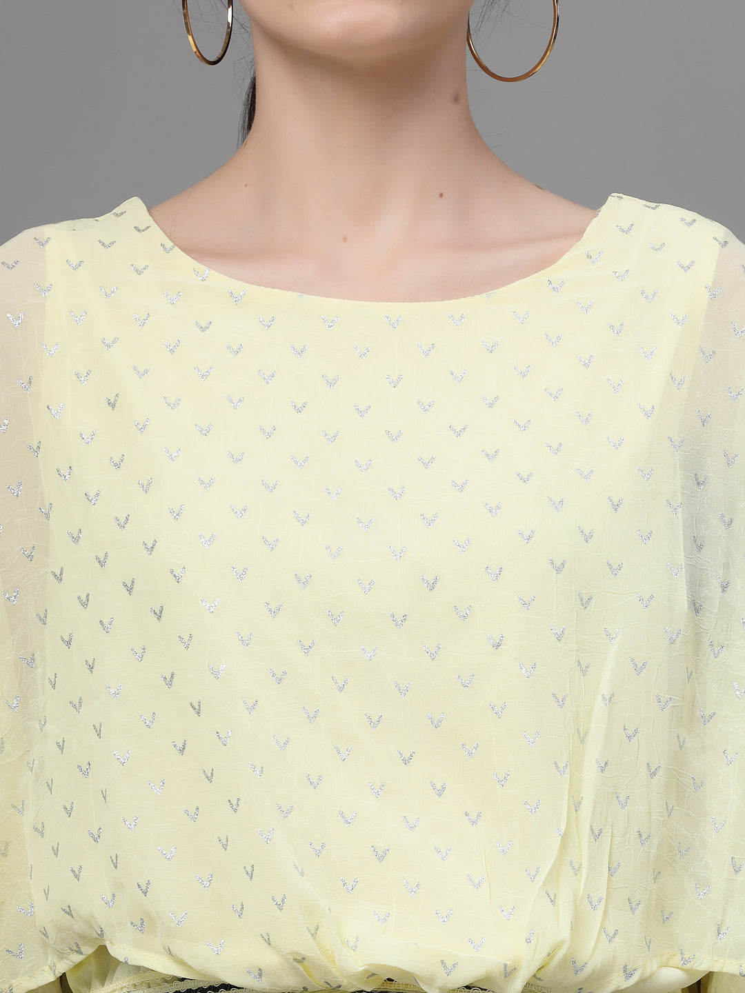 Yellow Flared Sleeves Printed Crop Top