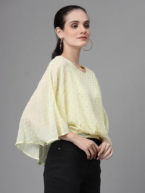 Yellow Flared Sleeves Printed Crop Top