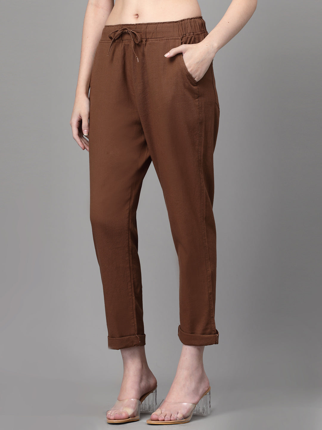 Women Mocha Cotton Printed Lower