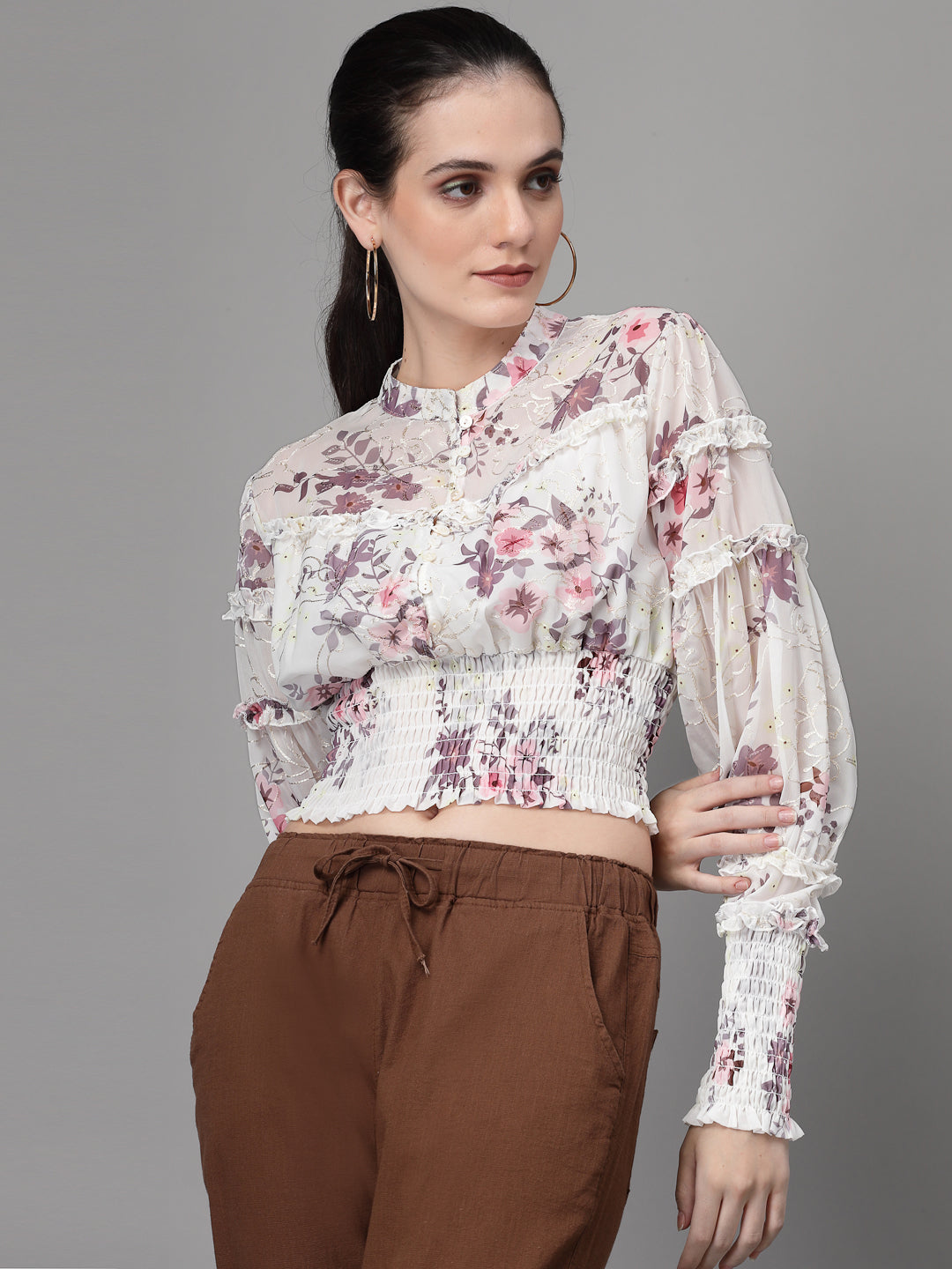 Multi Print Elasticated Hem Crop Top