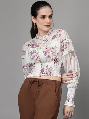 Multi Print Elasticated Hem Crop Top