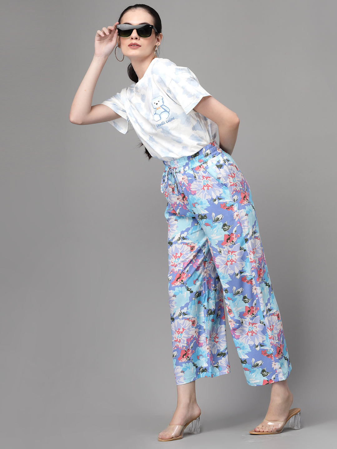 Women Blue Rayon Printed Lower - Global Republic