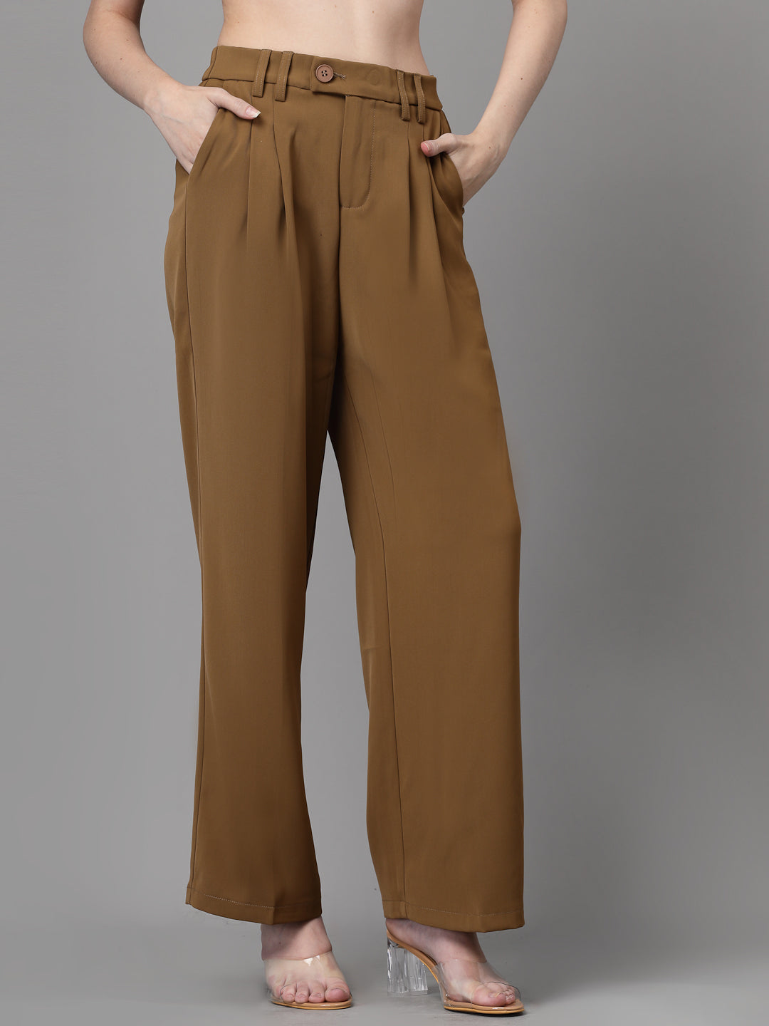 Women Mud Polyester Solid Trouser